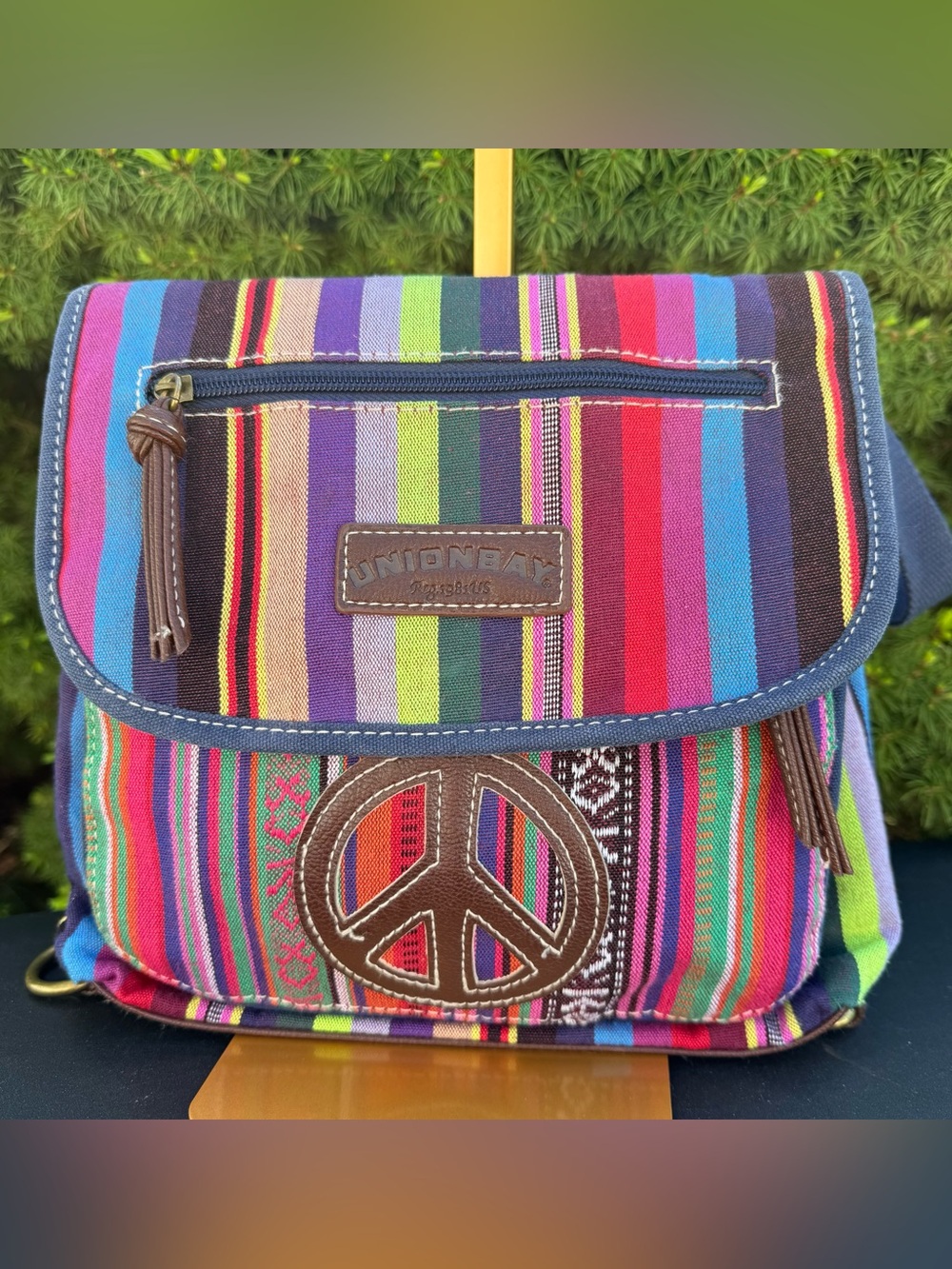 UNIONBAY Multicolor Striped Canvas Crossbody in Red, Blue, Green, Purple, Brown